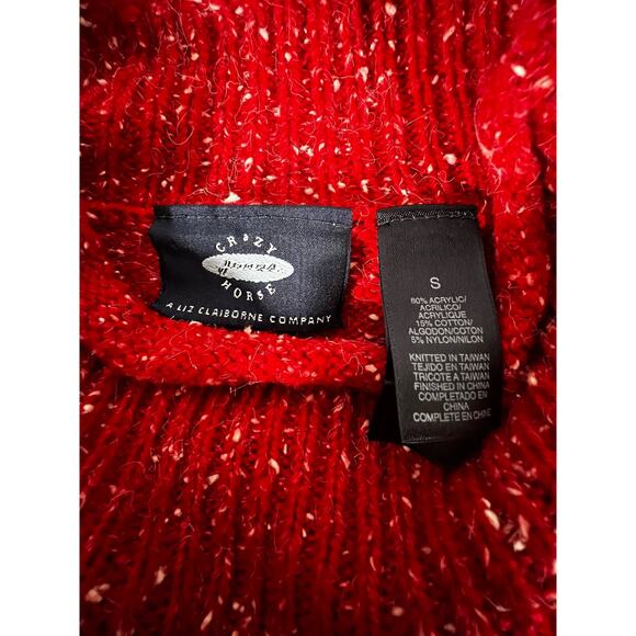 Crazy Horse Mock Neck Sweater Small Red Gray Black Colorblock Rolled Hems - Picture 3 of 7